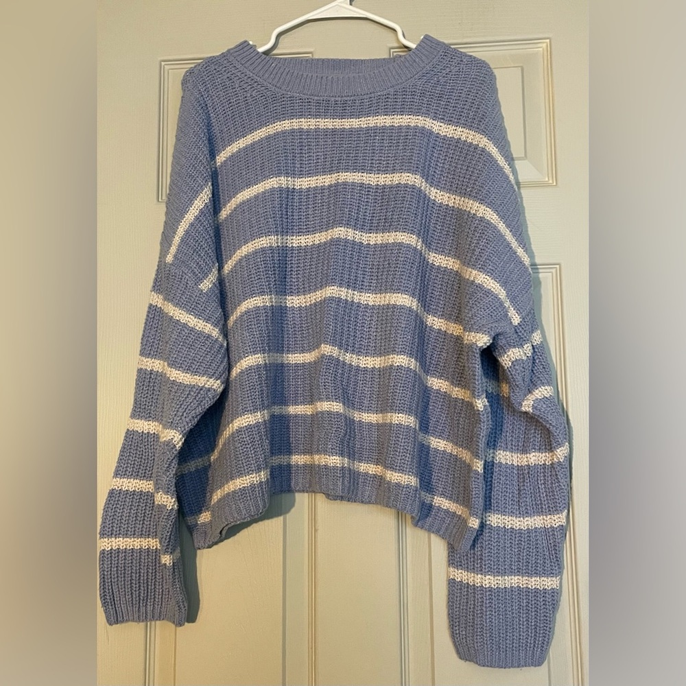 American Eagle Outfitters Blue and White Striped Knit Sweater